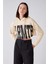 Warm Kadın Baskılı Kapüşonlu Comfort Bej Sweatshirt 3