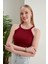Bordo Fitted/vücuda Oturan Iki Omuzu Açık Miami Fitilli Esnek Örme Bluz 3