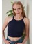 Lacivert Fitted/vücuda Oturan Iki Omuzu Açık Miami Fitilli Esnek Örme Bluz 6
