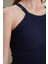 Lacivert Fitted/vücuda Oturan Iki Omuzu Açık Miami Fitilli Esnek Örme Bluz 7