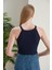 Lacivert Fitted/vücuda Oturan Iki Omuzu Açık Miami Fitilli Esnek Örme Bluz 8