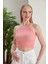 Pudra Fitted/vücuda Oturan Iki Omuzu Açık Miami Fitilli Esnek Örme Bluz 2