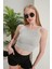 Gri Fitted/vücuda Oturan Iki Omuzu Açık Miami Fitilli Esnek Örme Bluz 5