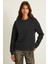 Akselı Kadın Bisiklet Yaka Içi Polarlı Oversize Fit Basic Organik Cotton Siyah Sweatshirt 1