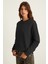 Akselı Kadın Bisiklet Yaka Içi Polarlı Oversize Fit Basic Organik Cotton Siyah Sweatshirt 3