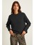 Akselı Kadın Bisiklet Yaka Içi Polarlı Oversize Fit Basic Organik Cotton Siyah Sweatshirt 4