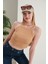 Bej Fitted/vücuda Oturan Iki Omuzu Açık Miami Fitilli Esnek Örme Bluz 5