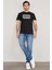 4032 Erkek Bisiklet Yaka Baskılı Regular T-Shirt Siyah 2
