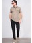 3774 Erkek Polo Yaka Baklava Desen T-Shirt Vizon-Bej 2