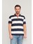 4111 Erkek Polo Yaka 30/1 Ringelli Pike T-Shirt Lacivert-Beyaz 2