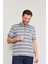 3941 Erkek Polo Yaka Ringelli 1-1 Pike T-Shirt Indigo-Beyaz 1