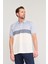 3771 Erkek Polo Yaka Ringel Raporlu Pike T-Shirt Açık Mavi - Krem 1