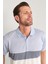 3771 Erkek Polo Yaka Ringel Raporlu Pike T-Shirt Açık Mavi - Krem 3