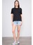 Ikoll 1004623 Siyah Kadın Karyoka Dıkıs Detaylı T-Shirt 2