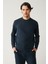 Erkek Lacivert Bisiklet Yaka Interlok Baskılı Sweatshirt A41y1203 3
