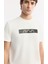 Erkek Ekru Regular Fit Bisiklet Yaka Baskılı İnterlok T-Shirt A51Y1089 2