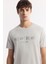 Erkek Açık Gri Bisiklet Yaka Baskılı Shoft Touch Flamlı T-Shirt A51Y1138 2
