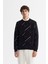 Erkek Siyah Bisiklet Yaka Pamuklu Baskılı Sweatshirt A42Y1375 1