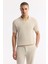 Erkek Bej Düğmesiz Polo Yaka Kol ve Yaka Çizgi Detaylı Rayon Triko T-shirt A51Y5056 5
