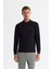 Erkek Siyah 2 Düğmeli Pamuklu Polo Yaka Sweatshirt B001080 1