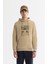 Erkek Bej Kapüşonlu Pamuklu Baskılı Elastan Sweatshirt A42Y1321 1