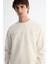 Erkek Ekru Bisiklet Yaka Pamuklu Baskılı Elastan Sweatshirt A42y1267 2