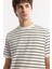 Erkek Beyaz Regular Fit Bisiklet Yaka Çizgili Jakarlı Ribana Detaylı T-shirt A51y1149 2