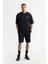Erkek Siyah Bisiklet Yaka Oversize Göğsü Baskı Detaylı 2'İplik T-Shirt A51Y1095 5