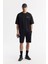 Erkek Siyah Bisiklet Yaka Oversize Göğsü Baskı Detaylı 2'İplik T-Shirt A51Y1095 6