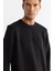 Erkek Siyah Bisiklet Yaka Pamuklu Baskılı Elastan Sweatshirt A42y1227 2