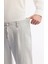Erkek Gri Relaxed Fit Beli Bağcıklı Keten Karışımlı Chino Pantolon B003036 5