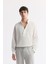 Erkek Gri Relaxed Fit Beli Bağcıklı Keten Karışımlı Chino Pantolon B003036 6