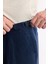 Erkek Lacivert Carrot Fit Klasik Bell Apolet Detaylı %100 Keten Pantolon A51Y3025 3