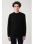 Erkek Siyah Bisiklet Yaka Esnek Yumuşak Doku Interlok Kumaş Sweatshirt B001100 3