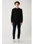 Erkek Siyah Bisiklet Yaka Esnek Yumuşak Doku Interlok Kumaş Sweatshirt B001100 5
