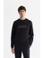 Erkek Siyah Bisiklet Yaka Pamuklu Baskılı Elastan Sweatshirt A42y1229 1