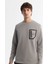 Erkek Gri Bisiklet Yaka Pamuklu Baskılı Elastan Sweatshirt A42y1240 2