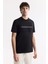 Erkek Siyah Bisiklet Yaka Flexi & Gofre Baskı Detaylı İnterlok T-Shirt A51Y1002 5