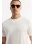 Erkek Ekru Regular Fit Bisiklet Yaka Jakar Dokulu T-shirt A51y1041 2
