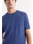Erkek İndigo Regular Fit Bisiklet Yaka Önü Jakar Detaylı Rayon Triko T-shirt A51Y5004 2