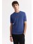 Erkek İndigo Regular Fit Bisiklet Yaka Önü Jakar Detaylı Rayon Triko T-shirt A51Y5004 5