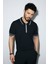 Erkek Siyah Regular Fit Polo Yaka Dokulu Rayon Triko T-shirt A51y5165 2