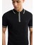 Erkek Siyah Regular Fit Polo Yaka Dokulu Rayon Triko T-shirt A51y5165 4