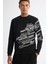 Erkek Siyah Bisiklet Yaka Pamuklu Baskılı Sweatshirt A42y1285 2