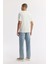 Erkek Beyaz Bisiklet Yaka Pamuklu Jakarlı Elastan T-shirt A51y1122 4