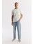 Erkek Beyaz Bisiklet Yaka Pamuklu Jakarlı Elastan T-shirt A51y1122 5