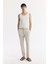 Erkek Bej Relaxed Fit Beli Bağcıklı Keten Karışımlı Chino Pantolon B003036 1