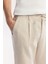 Erkek Bej Relaxed Fit Beli Bağcıklı Keten Karışımlı Chino Pantolon B003036 4