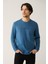 Erkek İndigo Bisiklet Yaka İnterlok Baskılı Sweatshirt A41Y1246 1