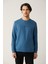 Erkek İndigo Bisiklet Yaka İnterlok Baskılı Sweatshirt A41Y1246 3